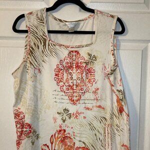 C.J. Banks Women's Graphic Print Tank Top - Cream/Multicolor Design - Size 1X